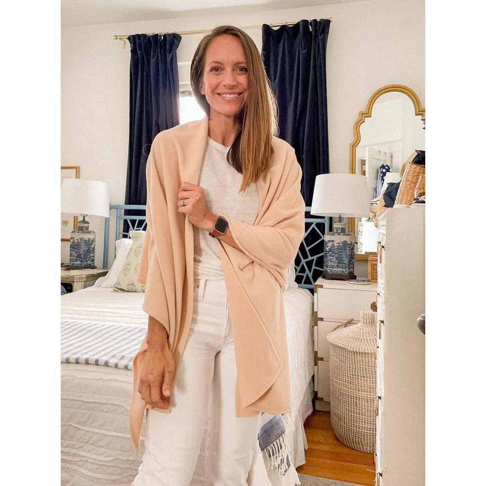 Dudley Stephens Wrap Scarf Women One Size Peach Fleece Embroidered Logo USA